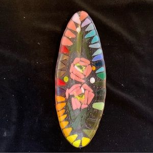 Peonies On Pink “Fused Art Glass  Handmade 11”x4.5” Oval Bowl Original Design